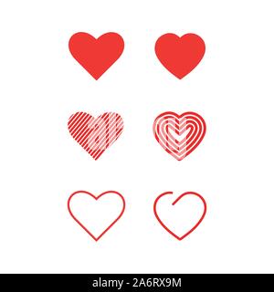 Amore logo. Set di cuore il logo del vettore. Line art design piatto e modelli - Vettore Illustrazione Vettoriale