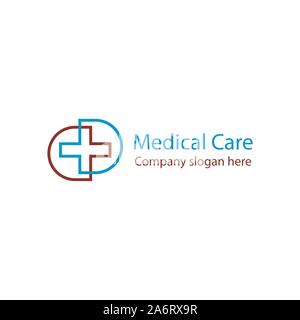 Cure mediche logo design con il rosso e il blu - vettore Illustrazione Vettoriale