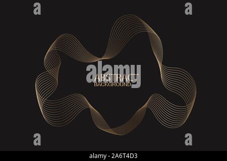 Abstract Luxury Gold Wave strisce su sfondo nero. Shiny spostamento delle linee elemento di design Illustrazione Vettoriale