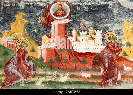Stupenda scena estiva del Monastero Sucevita, una spettacolare vista la mattina della chiesa ortodossa orientale, regione Bukovina, Romania, Europa Foto Stock