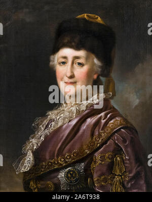 Ritratto di Caterina la Grande in abito da viaggio, da un artista sconosciuto. Catherine II, Caterina la Grande, 1729 - 1796. Il tedesco nato imperatrice di Ru Foto Stock
