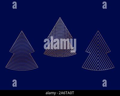 Set di grafici lineari stilizzata di alberi di Natale sul blu scuro Illustrazione Vettoriale