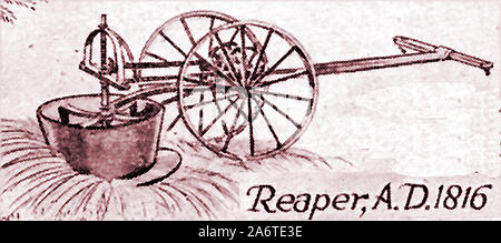 L' agricoltura britannica e orticoli attrezzi attraverso i secoli - un inizio ottocento raccogliendo il dispositivo Foto Stock