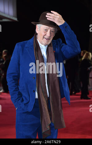 Sir Ian McKellen frequentando il buon bugiardo Premiere mondiale, al BFI South Bank di Londra. Foto Stock