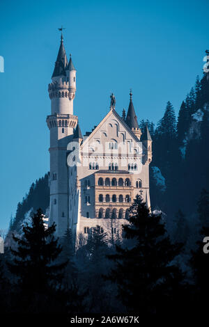 Castello di Neuschwanstein nel bellissimo paesaggio, chiudi Foto Stock