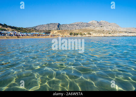 Le belle spiagge dorate Agathiàs sulla spiaggia del Dodecaneso Isola di Rodi Grecia Foto Stock