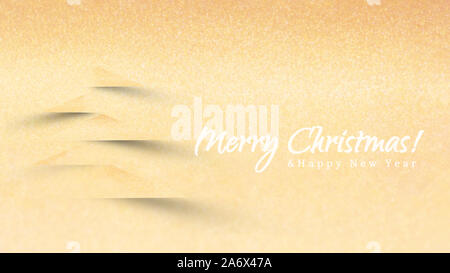 Buon Natale e felice Anno Nuovo gold banner con albero splendente. Vacanze scheda decorazione design. Foto Stock