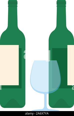 Le bottiglie di vino coppia e vetro set di icone di Piana Illustrazione Vettoriale