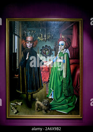 Parodia Arte pittura. Jan Van Eyck, ritratto di Arnolfini. Parody Art Museum, Pattaya, Thailandia, Sud-Est asiatico, Foto Stock