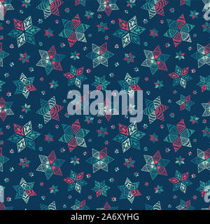 Fiocchi di neve elegante seamless pattern, disegnati a mano e dettagliata, grande per imballaggio, prodotti tessili, Banner Sfondi - vettore superficie di progettazione Foto Stock