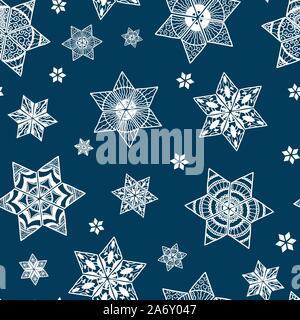 Bellissimi i fiocchi di neve perfetta del modello - disegnati a mano, ottimo per Natale o per il nuovo anno di tessuti a tema - vettore superficie di progettazione Illustrazione Vettoriale