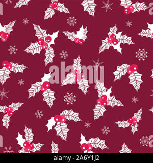 Bella Holly Berry seamless pattern, disegnato a mano foglie creativi - Natale sfondo, grande per X-mas temi, banner, la carta di avvolgimento, sfondo, Foto Stock