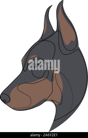 Linea continua Dobermann. Singola linea stile minimal Doberman cane illustrazione vettoriale Illustrazione Vettoriale