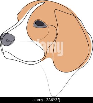 Linea continua di Beagle. Singola linea stile minimal cane illustrazione vettoriale Illustrazione Vettoriale