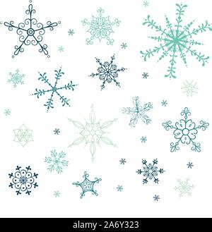 Set di vettore di elegante e creativo disegnato a mano i fiocchi di neve. Illustrazione Vettoriale