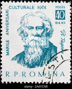 Rabindranath Tagore sul vecchio romanian francobollo Foto Stock