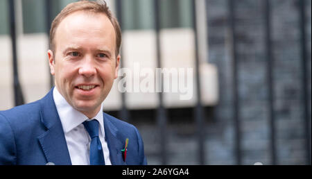 Londra, Regno Unito. 29 ott 2019. Matt Hancock Segretaria di salute lascia una riunione del gabinetto a 10 Downing Street, Londra Credit Ian Davidson/Alamy Live News Credito: Ian Davidson/Alamy Live News Foto Stock