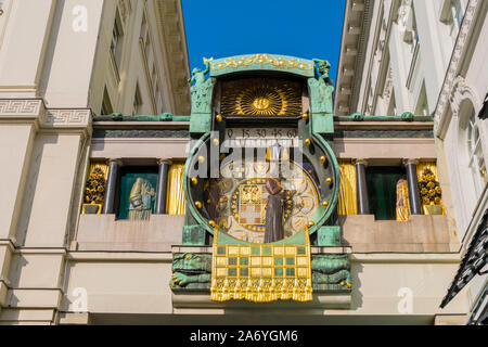 Ankeruhr, Anker orologio, Hoher Markt, città vecchia, Vienna, Austria Foto Stock