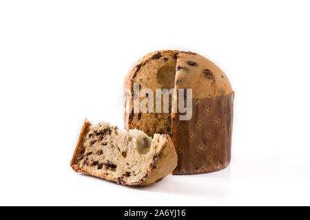 Natale Panettone al cioccolato torta isolati su sfondo bianco Foto Stock