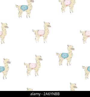 Carino Seamless semplice modello di alpaca. Carino in stile scandinavo. Illustrazione Vettoriale Illustrazione Vettoriale