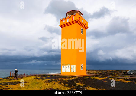 Il Skálasnagi (Svörtuloft) faro nella penisola di Snaefellsnes in Islanda occidentale Foto Stock