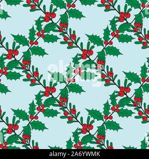 Natale pattern senza giunture di rosso e blu holly bacche. Vacanze di Natale pattern. Vector pattern seamless Merry Christmas pattern. Illustrazione Vettoriale