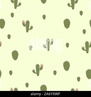 Carino seamless pattern con il verde di cactus, puntini raggruppati e cuori sul libro bianco sullo sfondo. Illustrazione Vettoriale Illustrazione Vettoriale