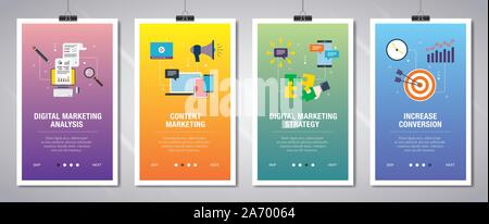 Banner Web concetto nel vettore con digital marketing analysis, contenuti di marketing, strategia e aumentare la conversione. Il sito internet di concetto di banner wi Illustrazione Vettoriale