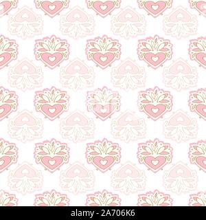 Carino rosa kawaii cuore seamless pattern, molla bianco, sfondo perfetto per la festa della mamma, San Valentino, baby,illustrazione vettoriale Illustrazione Vettoriale