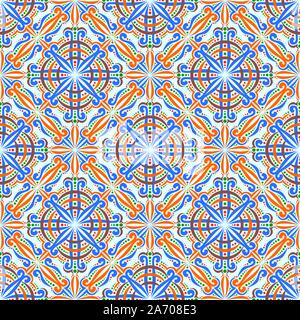 Vettore senza cuciture decorative pattern, indiano ornamento di ripetizione con inusuale blu e arancione elementi di design, vintage tema etnico per la carta da parati, alla moda Illustrazione Vettoriale