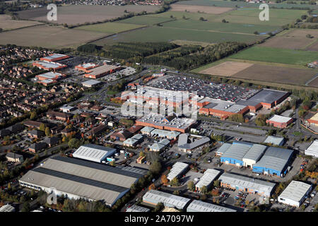 Vista aerea del Clifton Moor retail park e Clifton Centro di Moro, York, Regno Unito Foto Stock