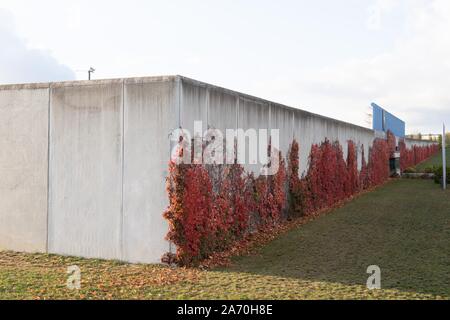 Dresden, Germania. 29 ott 2019. Una parete con foglie di autunno avvolge il JVA Dresden. Lo stesso giorno i rappresentanti di imprese di medie dimensioni dall'area di Dresda informarsi circa delle condizioni di lavoro e di produzione nelle carceri. Credito: Sebastian Kahnert/dpa-Zentralbild/ZB/dpa/Alamy Live News Foto Stock
