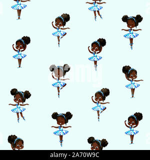 Acquerello danza africana di ballerini indossano blue tutu. Sfondo senza giunture. Modello vintage Foto Stock