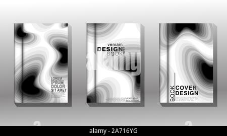 Vettore Collezione di copertine di libri, opuscoli ecc. Liquido modello WAVE con il bianco e il grigio. Sovrapposizione papercut design Illustrazione Vettoriale