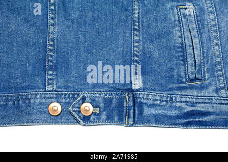 Parte di una camicia di denim su sfondo bianco Foto Stock