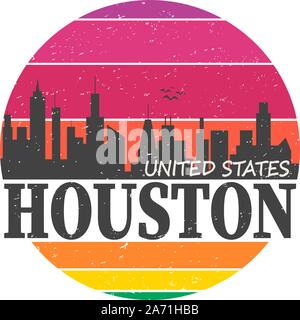 Houston Texas Skyline Souvenir Viaggi Vector Art Design Turismo Illustrazione Vettoriale