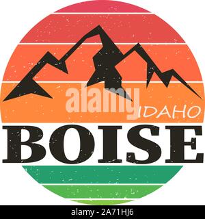 La città di Boise, Idaho, logo design. vettore arti. Grande con logo vintage lettere con bello sfondo colorato Illustrazione Vettoriale