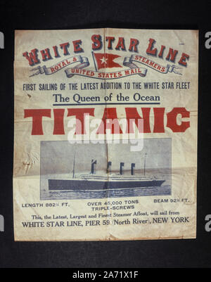 Replica cimeli legati al Titanic: Poster pubblicitari il viaggio di ritorno del Titanic da New York a Southampton il 20 aprile 1912. Foto Stock