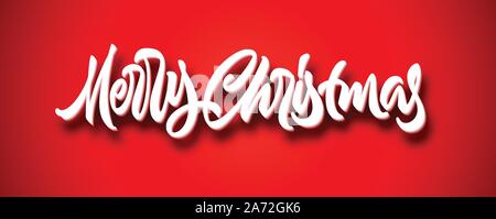 Buon Natale calligrafica disegnata a mano lettering con volume su sfondo rosso Illustrazione Vettoriale