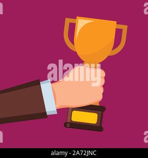 Mano azienda trofeo per il vincitore del trofeo cup concetto illustrazione vettoriale Illustrazione Vettoriale