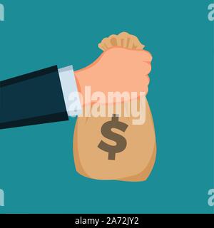 Mano azienda sacco di denaro per il successo la concezione di business illustrazione vettoriale Illustrazione Vettoriale