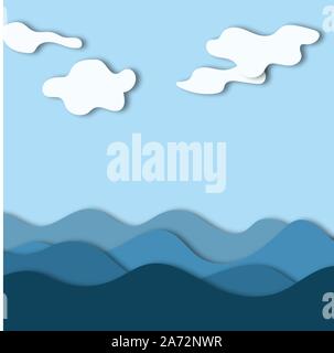 Bel mare e cielo background paper cut style illustrazione vettoriale Illustrazione Vettoriale