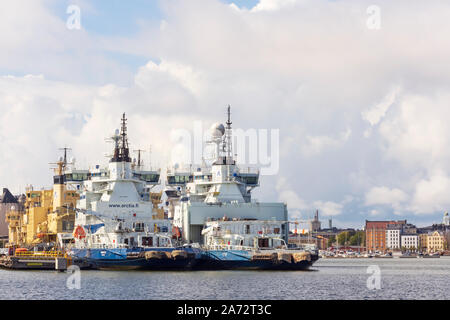 Rompighiaccio artico nel porto di Katajanokka a Helsinki, Finlandia Foto Stock