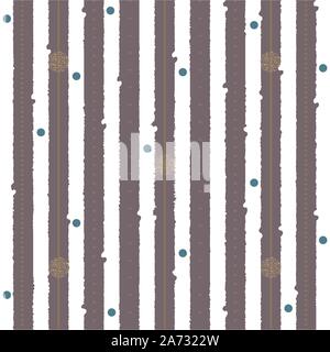 Oro scintillante coriandoli punti e i fiocchi di neve. Modello senza giunture. Strisce blu su sfondo bianco. Retrò sfondo festosa. Messaggio di saluto festivo card. Il mare Illustrazione Vettoriale