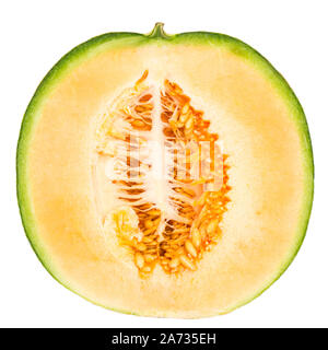 Il melone a metà isolato su sfondo bianco Foto Stock