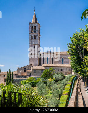 Vista della Basilica di Santa Chiara, che è dedicato a e contiene le spoglie di Santa Chiara di Assisi, un seguace di San Francesco d Assisi e fo Foto Stock