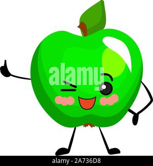 Carattere di Apple. Colore verde. Frutta su uno sfondo bianco isolato.. Illustrazione Vettoriale