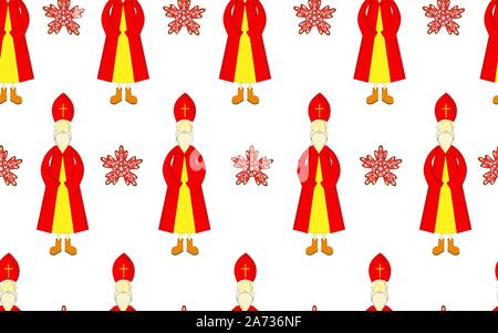 Il giorno di San Nicolao pattern. Senza cuciture. Rosso manto e mitra. Boxing Day per i bambini. Cristiano di vacanza. Illustrazione Vettoriale