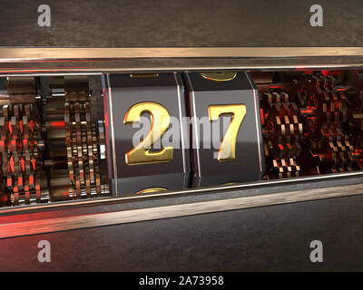 Numero 27 (numero ventisette) stile di slot machine. 3D illustrazione Foto Stock