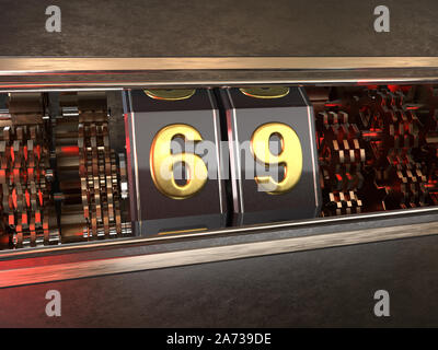 Numero 69 (numero sessantanove) stile di slot machine. 3D illustrazione Foto Stock